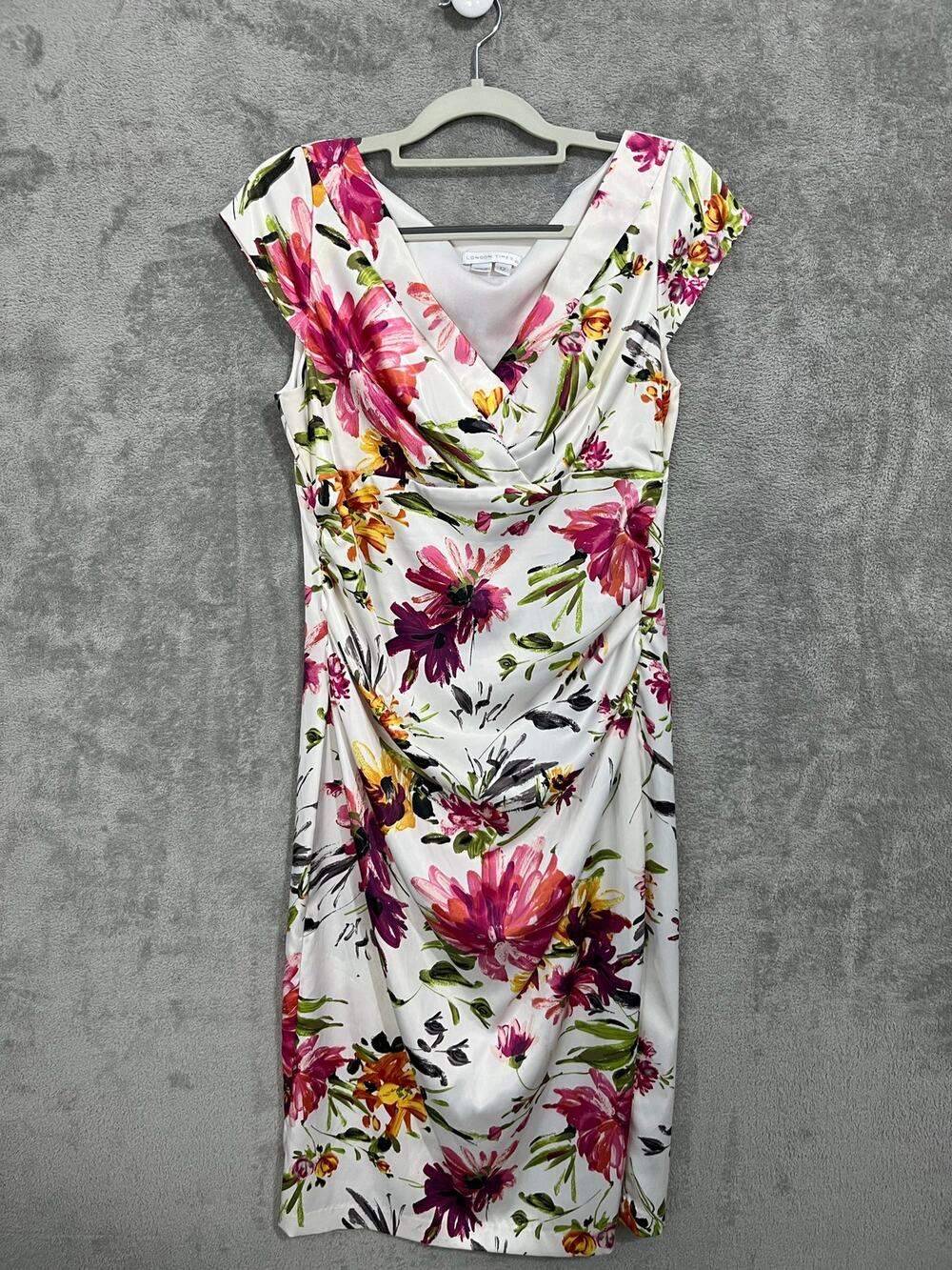 London Times Dress Size Small Pink Floral Satin Dressy Wedding Guest